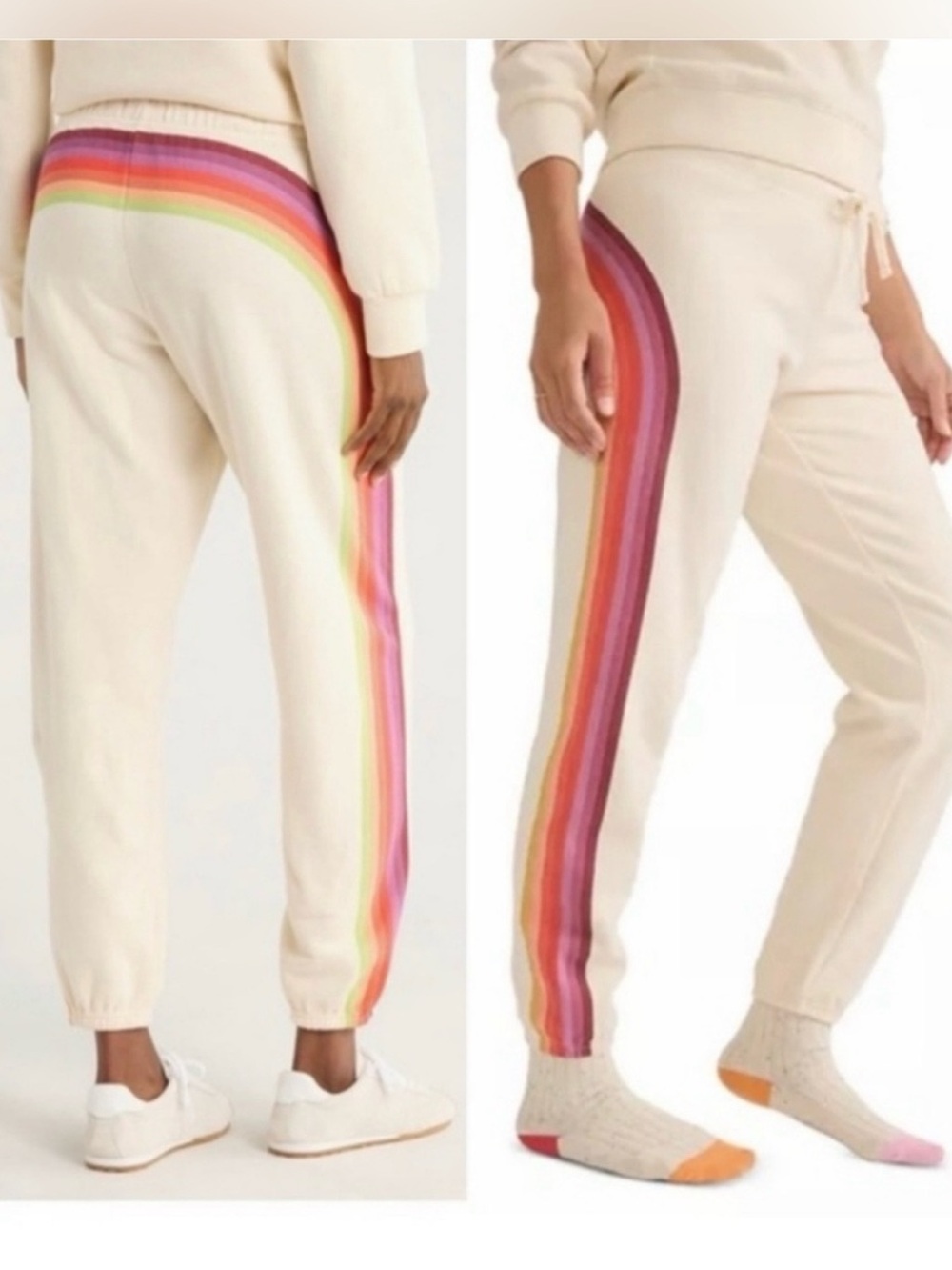Marine Layer Cloud 9 Anytime Sweatpants in Antique White w/ 🌈 stripes sz L
